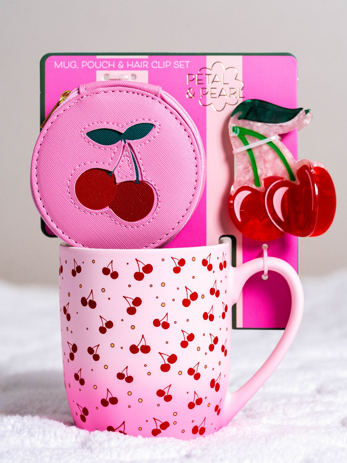 SET DE TAZA, MONEDERO & PINZA PARA CABELLO DE CHERRY