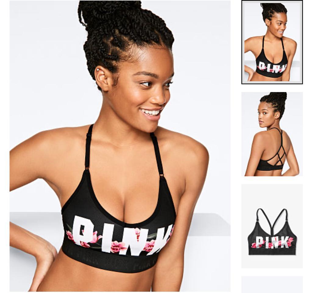 Sport Bra, con estampado de flores y letras "PINK"